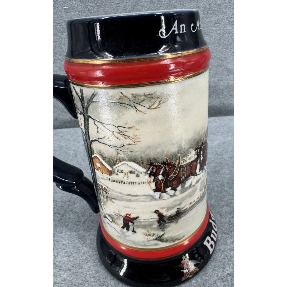 Budweiser Clydesdales Vintage Holiday Beer Stein Winter An American Tradition‎